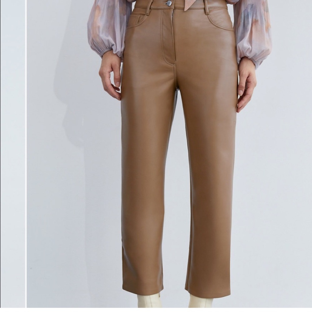 Aritzia Wilfred Tan/Brown Leather Pants NWT Size 6